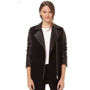 ⚫️ Wilfred Free ⚫️ FEI COAT Lambskin Leather Cashmere Wool Blend BLACK